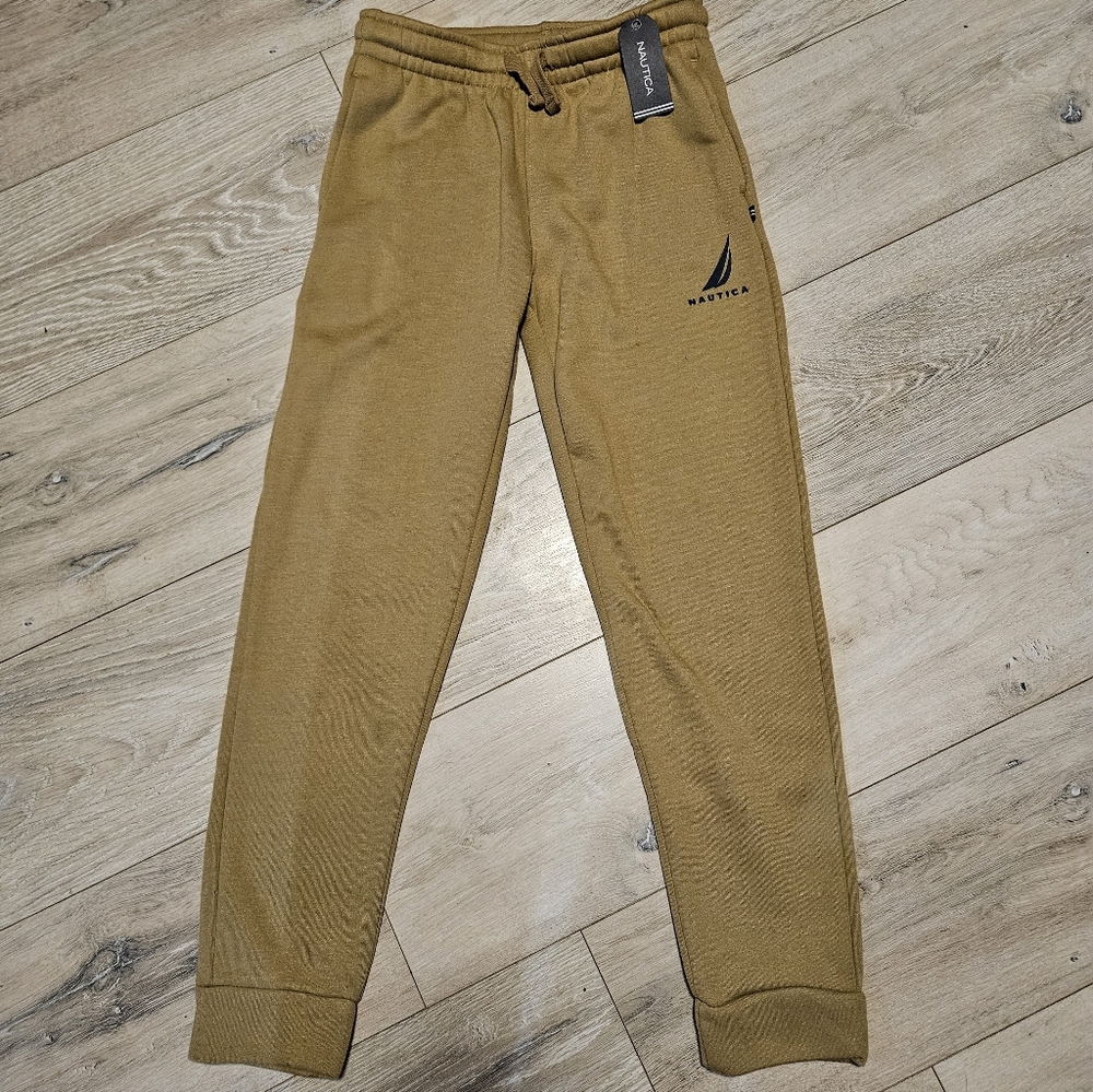 NWT Nautica Boy's Fleece Jogger Sweatpants Tan Size Medium (10/12)